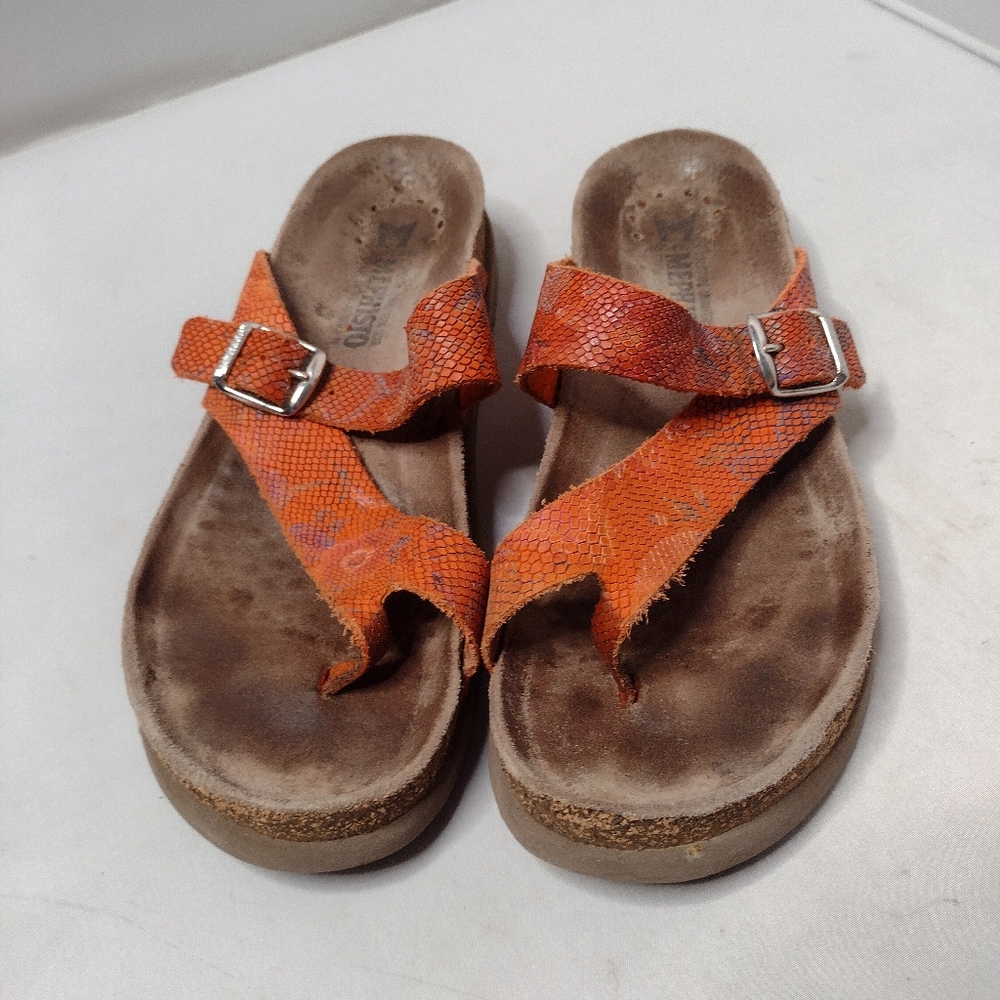 Mephisto Women's Helen Leather Reptile Print Sandals 40 Slides Comfort A9